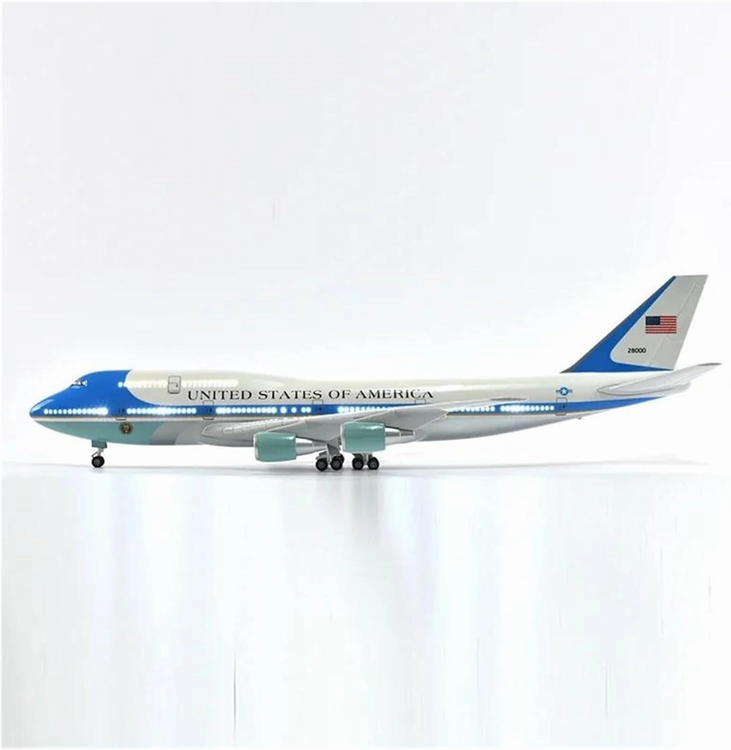 47CM for Boeing 747 Force One Aircraft Model Miniature Plane Landing Gear Diecast Airplanes Static Display Airplanes(with Light)