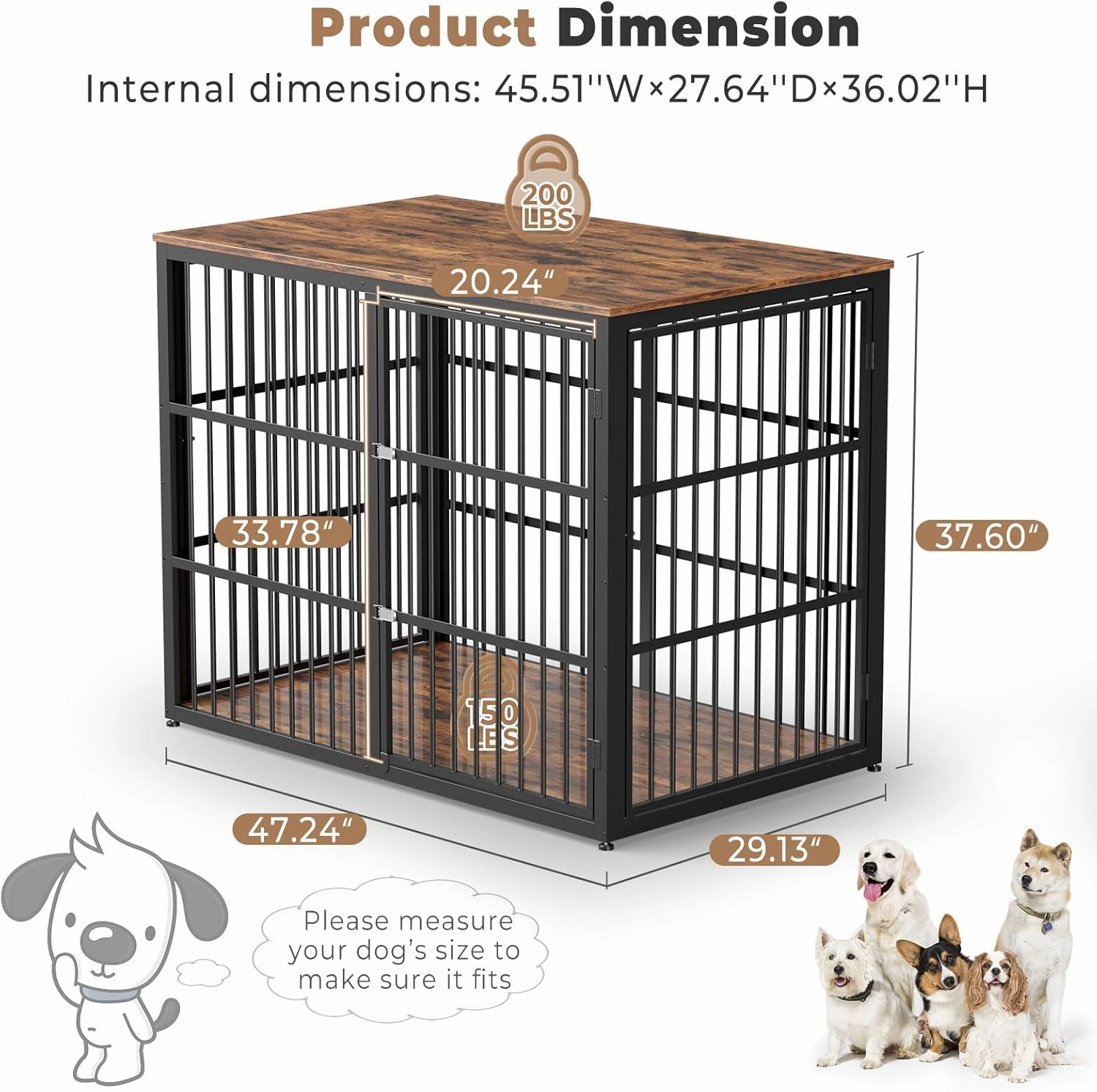 48'' XXL Dog Crate Furniture with 3 Doors,Wooden Crate End Table Heavy Duty Indoor Combination Cage for Medium to Large Dogs, Multiple Units Can be Combined