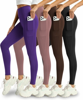 4 Pack Leggings with Pockets for Women - Soft High Waisted Tummy Control Workout Yoga Pants