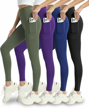 4 Pack Leggings with Pockets for Women - Soft High Waisted Tummy Control Workout Yoga Pants