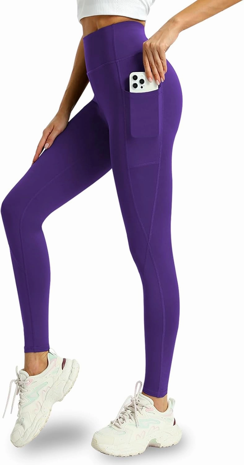 4 Pack Leggings with Pockets for Women - Soft High Waisted Tummy Control Workout Yoga Pants