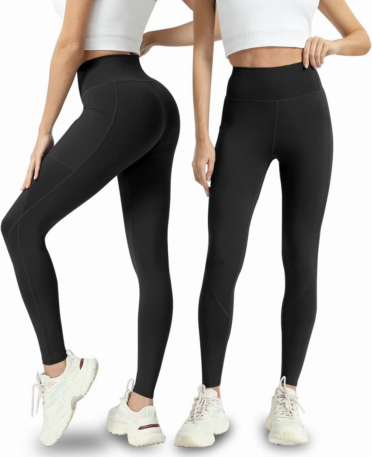 4 Pack Leggings with Pockets for Women - Soft High Waisted Tummy Control Workout Yoga Pants