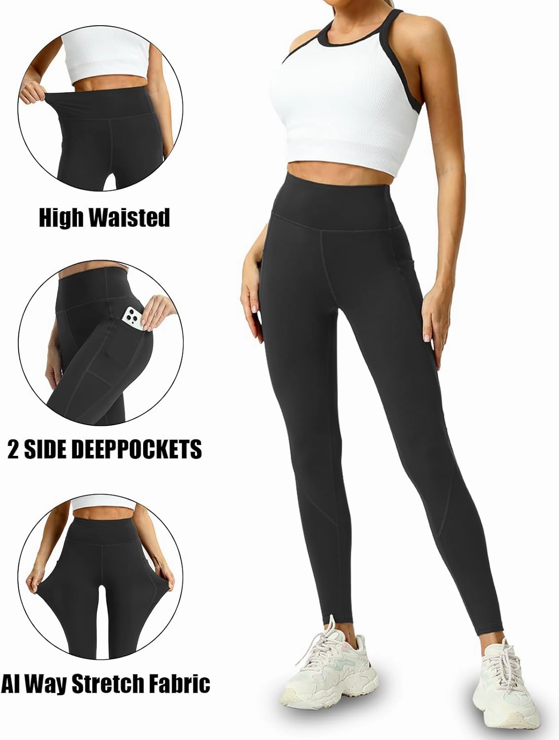 4 Pack Leggings with Pockets for Women - Soft High Waisted Tummy Control Workout Yoga Pants