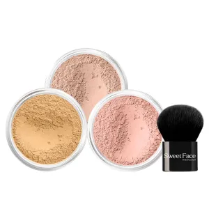 4pc KIT w/KABUKI BRUSH Mineral Makeup Bare Set Full Coverage Concealer Blush Foundation Powder (Light Tan)