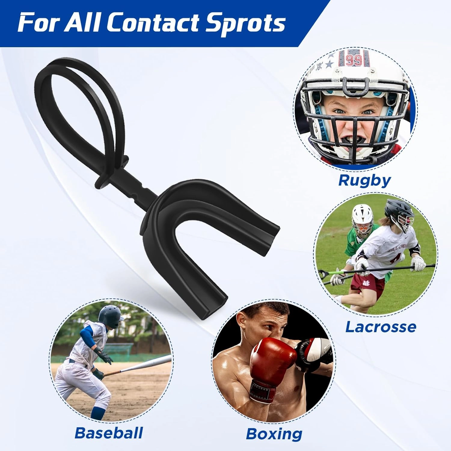 50 Pcs Strapped Mouth Guard Bulk Football Mouthguards with Strap, Soft Sport Mouthpiece Mouth Protector for Football Boxing Basketball Hockey Lacrosse Wrestling Jujitsu Rugby