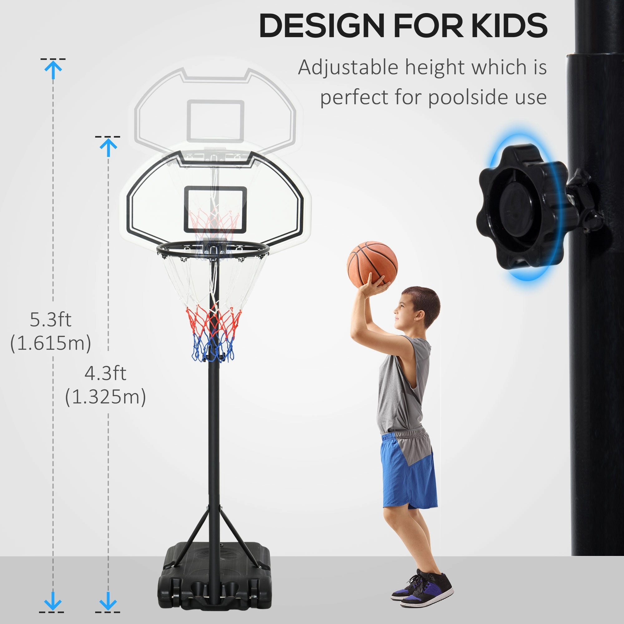 51"-64" Height Adjustable Basketball Hoop System Portable Poolside with Wheels
