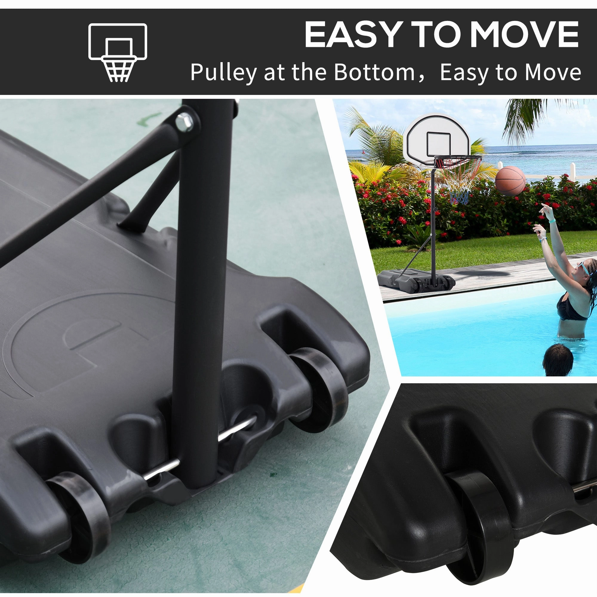 51"-64" Height Adjustable Basketball Hoop System Portable Poolside with Wheels