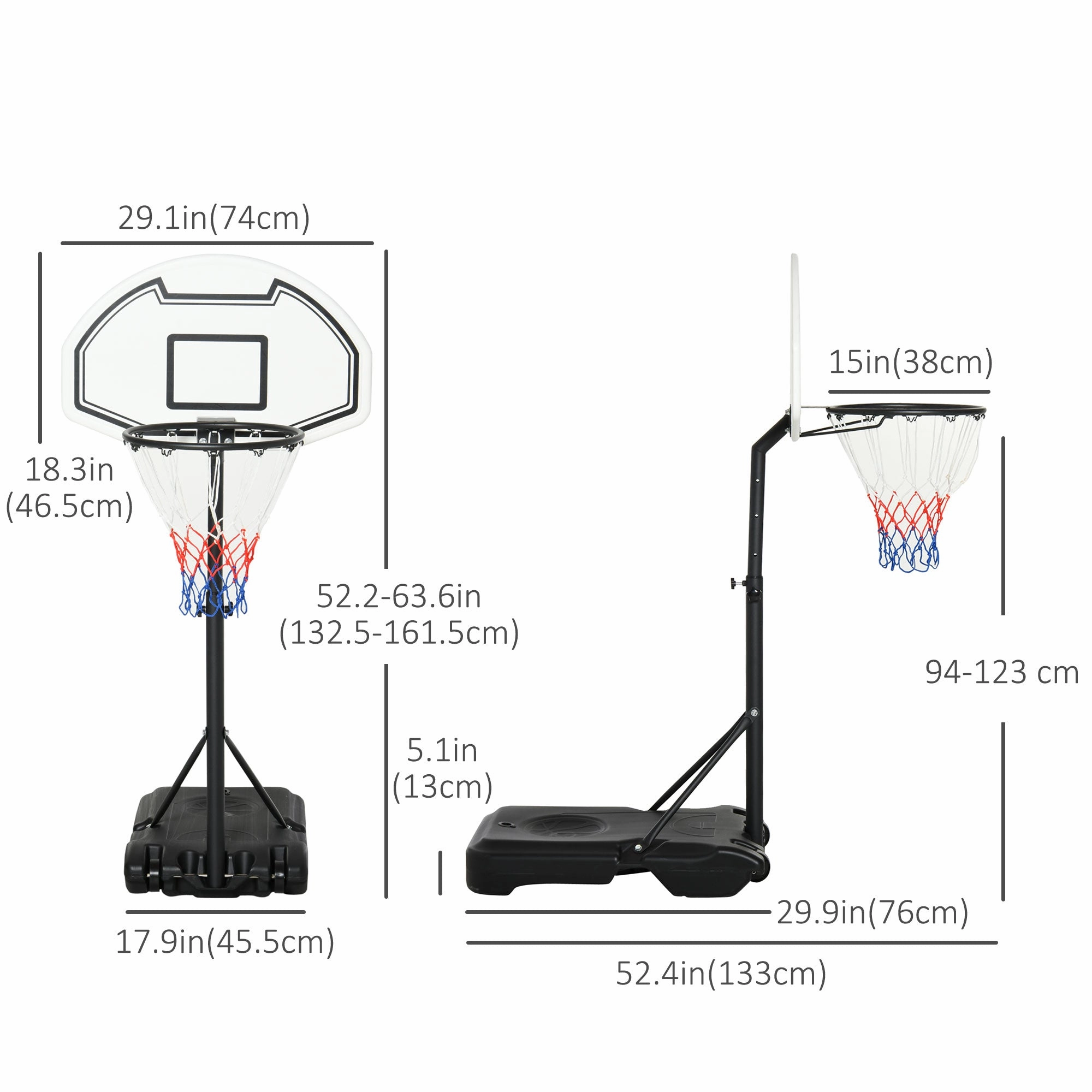 51"-64" Height Adjustable Basketball Hoop System Portable Poolside with Wheels