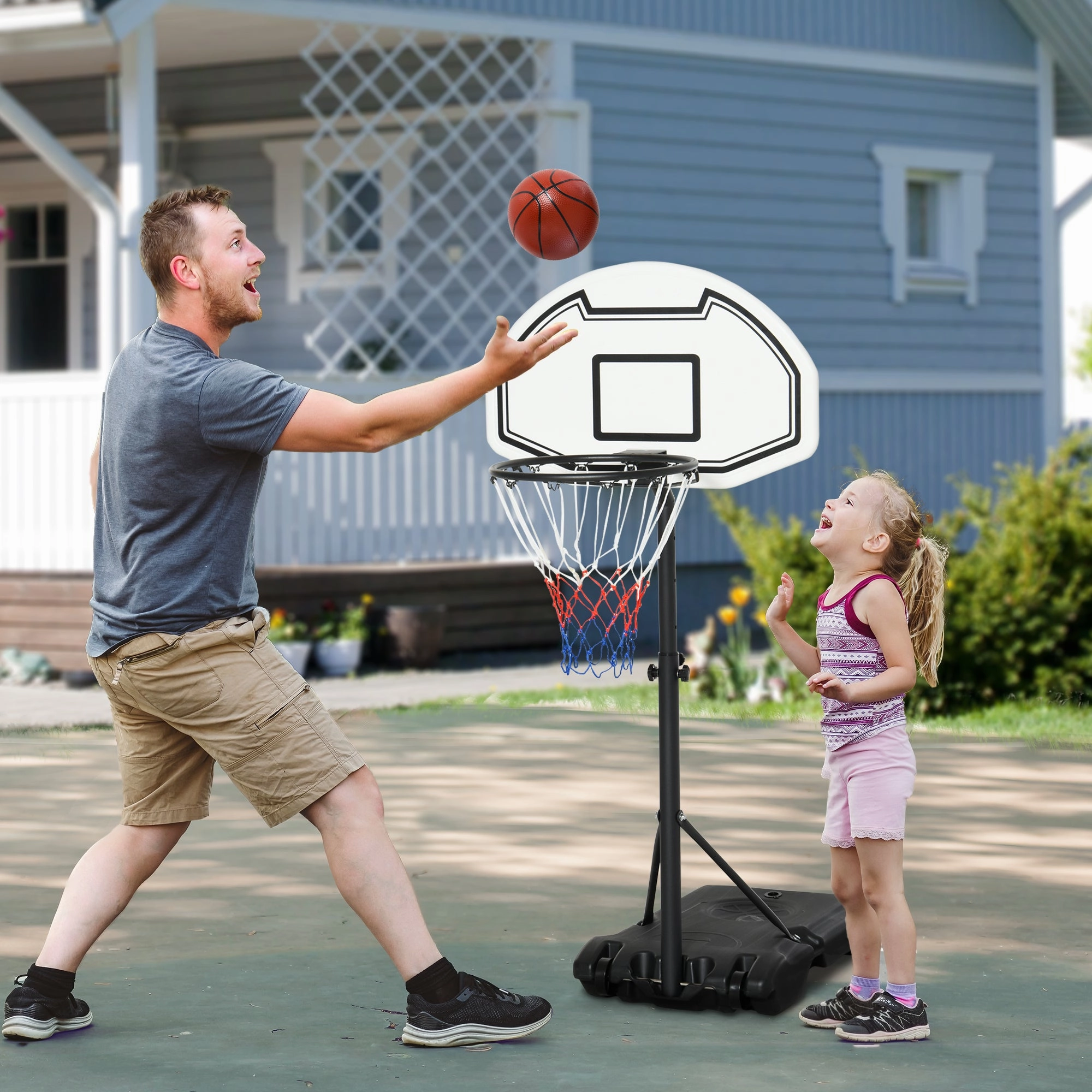 51"-64" Height Adjustable Basketball Hoop System Portable Poolside with Wheels