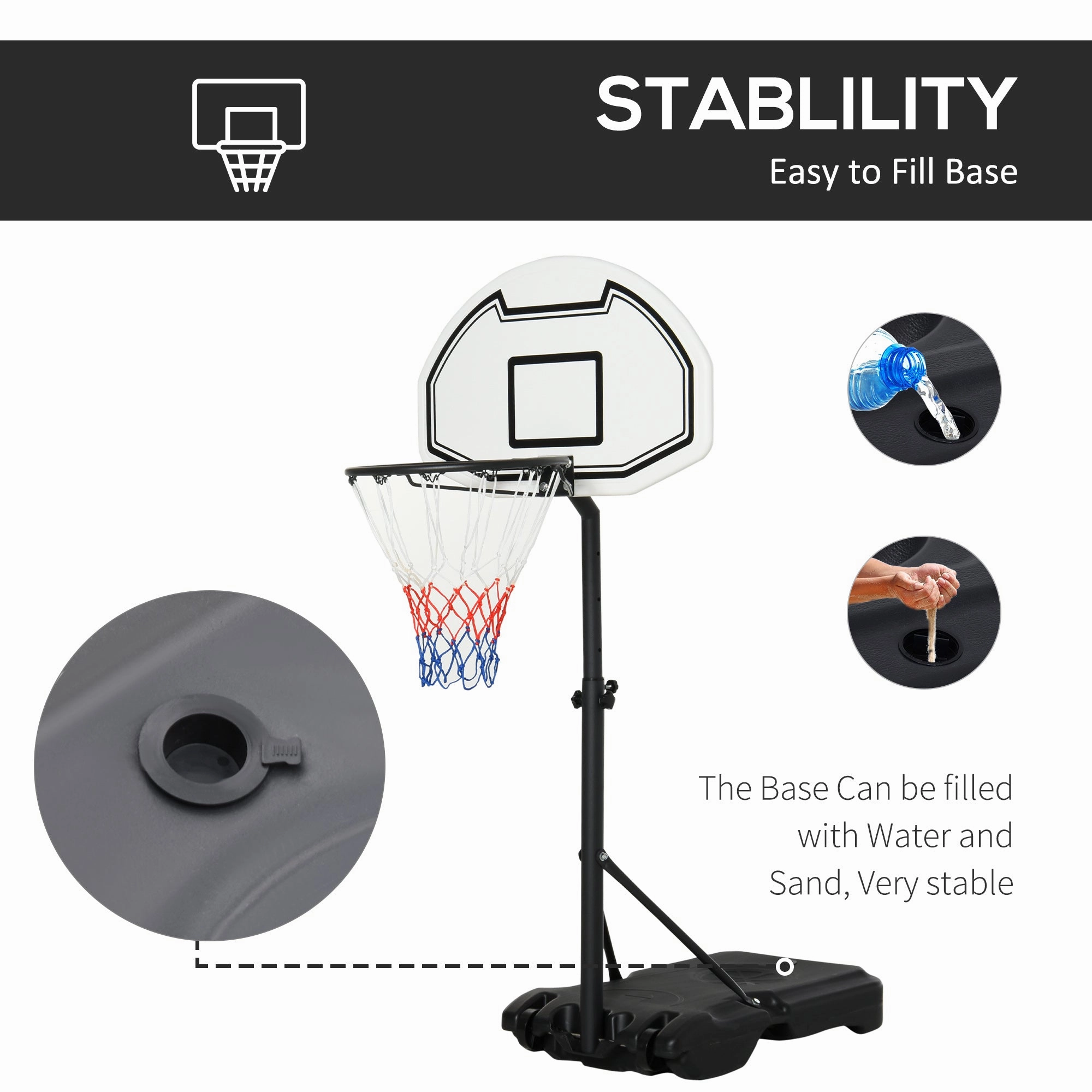 51"-64" Height Adjustable Basketball Hoop System Portable Poolside with Wheels