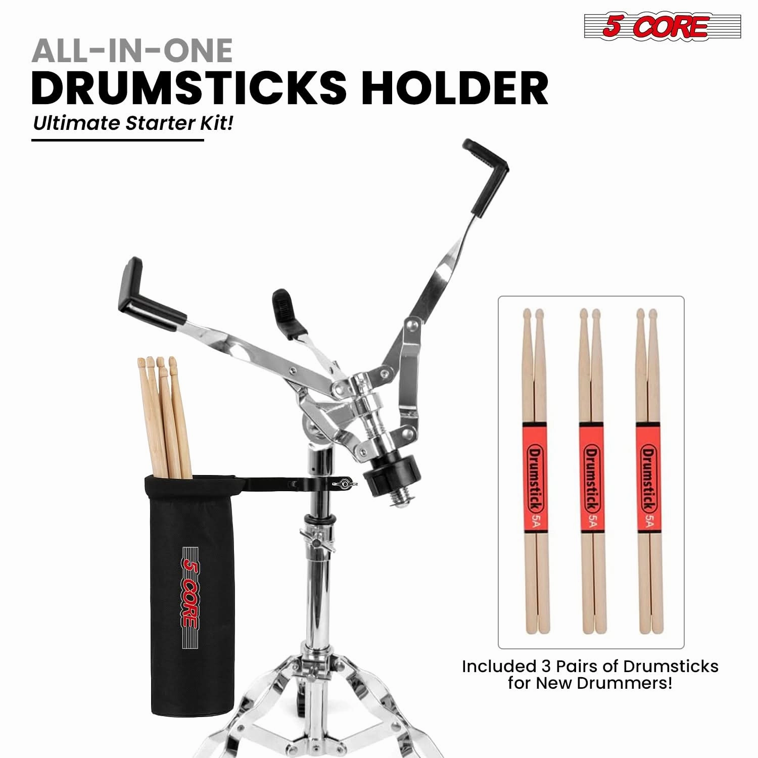 5 Core Drum Practice Pad Set 12" Adjustable Snare Drumming Stand