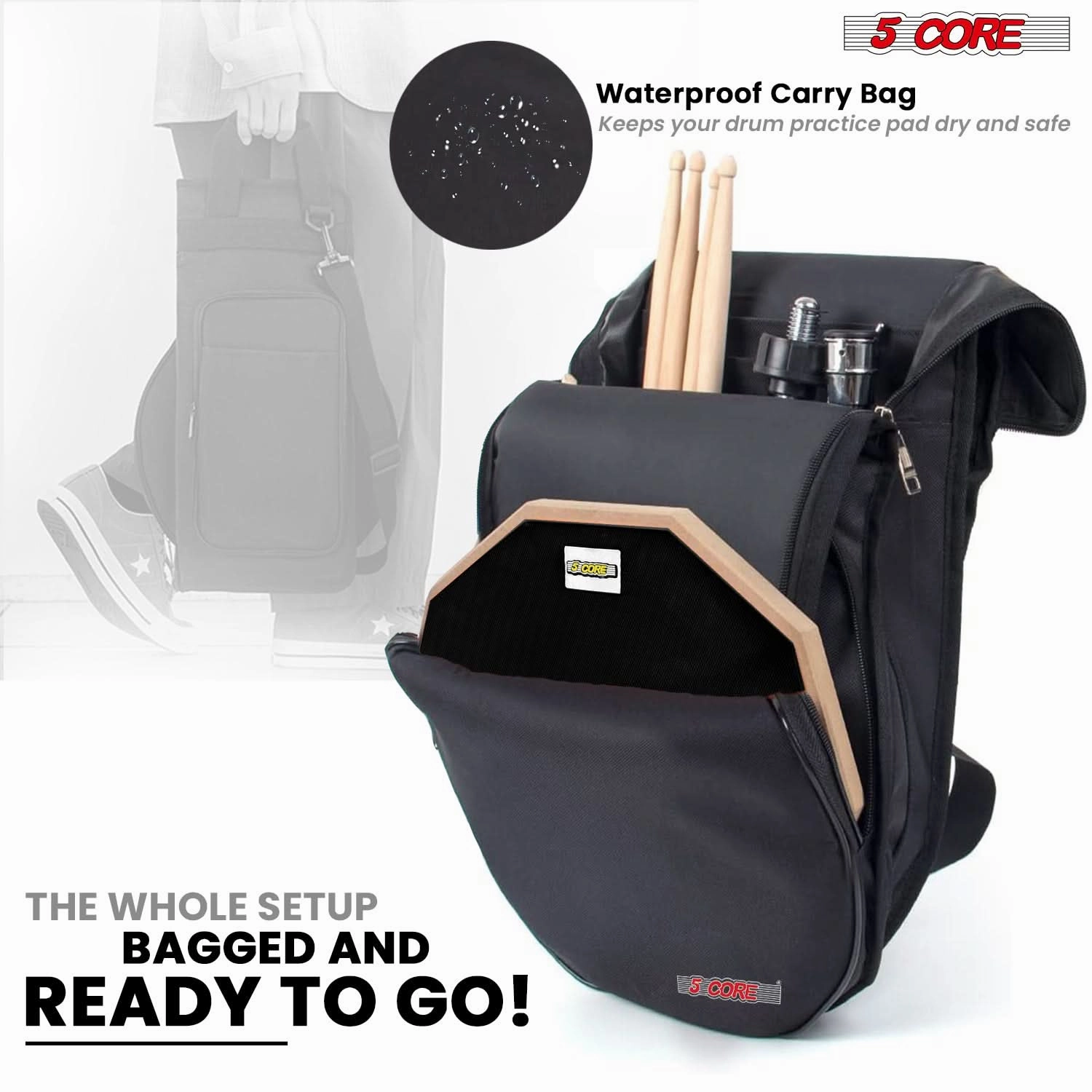 5 Core Drum Practice Pad Set 12" Adjustable Snare Drumming Stand