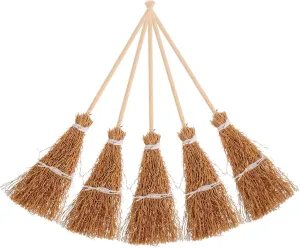 5Pcs Mini Hand Woven Broom Dollhouse Decor Accessories for Scale Models Realistic Design for DIY Scene Settings for Creating Fairy Tale Atmosphere
