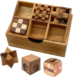 6 Wooden Game Gift Set Handmade Wooden Puzzles