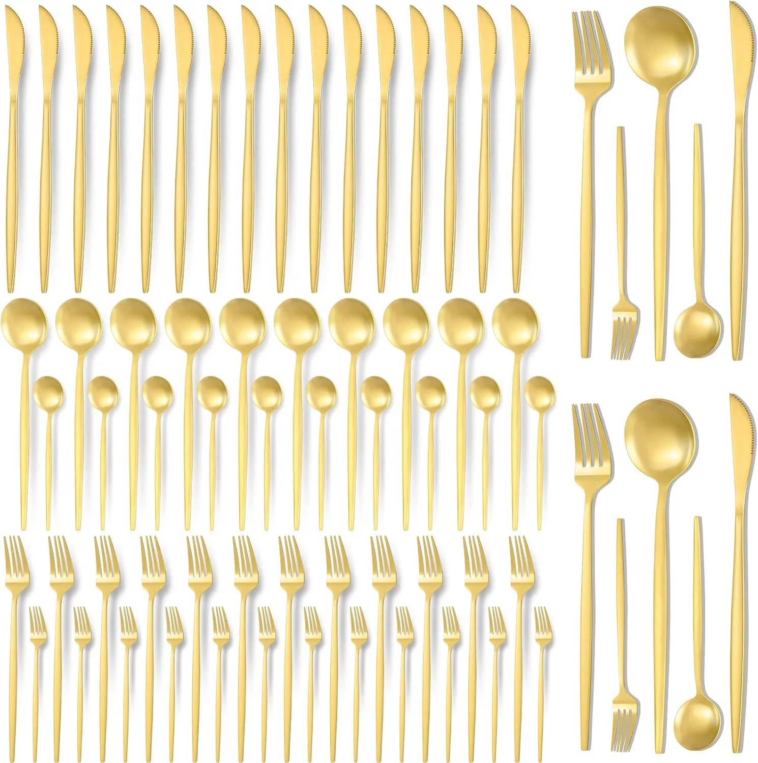 60 Pieces Stainless Steel Tableware Set Silverware Set Flatware Cutlery Utensils Spoon Fork Knives Service for 12 for Home Restaurant Apartment and Kitchens(Gold)