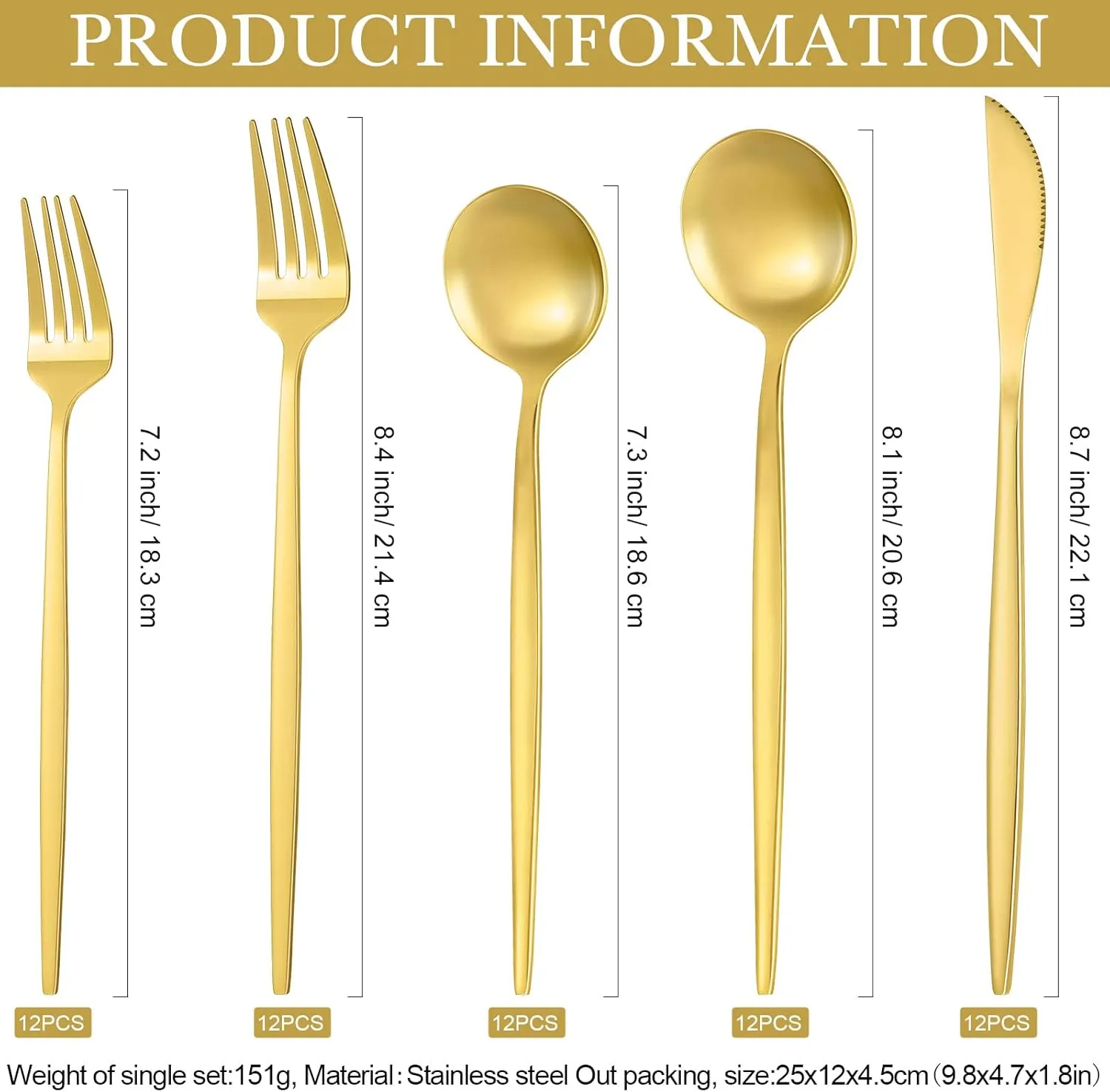 60 Pieces Stainless Steel Tableware Set Silverware Set Flatware Cutlery Utensils Spoon Fork Knives Service for 12 for Home Restaurant Apartment and Kitchens(Gold)