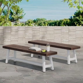 63'' Outdoor Wood Benches,Portable in/Outdoor Picnic Party Camping Dining Seat, Garden Soccer Multipurpose Entertaining Activities, Smooth Slat Panel Top, 2 Pack (Brown White)