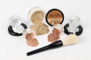 6PC Makeup Kit with Brush (Light), All-Natural Loose Powder, Includes Lightweight Matte Foundation, Blush, Radiant Bronzer, Translucent Primer & Finishing Powder