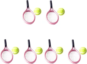 6sets Mini Tennis with Prop Miniature Ball and Random Rackets Accessory Sports Doll Balls Equipment Garden of Topper Kit Fairy Decorative Model House for Decoration (Random Color)