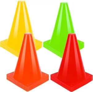 7 Inch Plastic Training Traffic Cones, 12 or 24 Pack, Sport Cones, Agility Field Marker Cones for Soccer Basketball Football Drills Sport Training, Outdoor Activity or Practice (5 Colors)