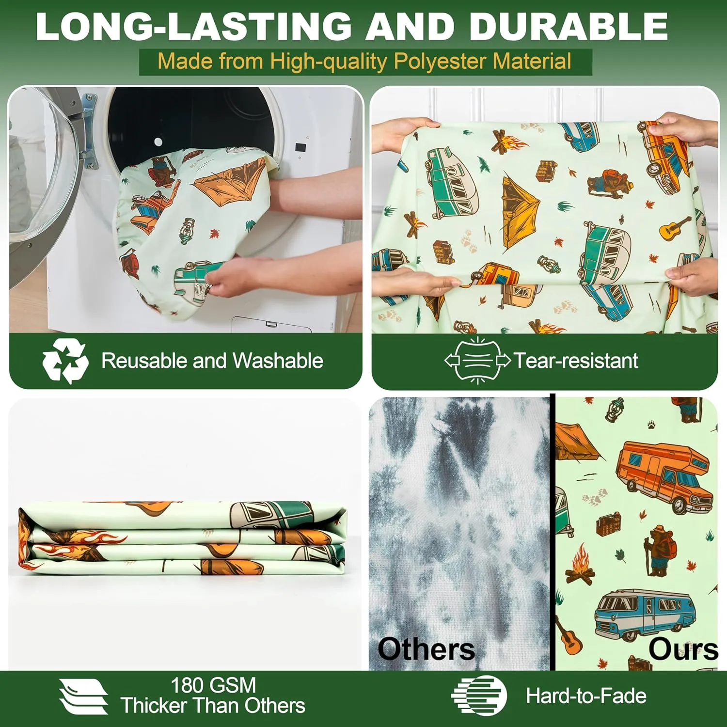 72 X 30 Inch Elastic Fitted Camping Table Cover with Bench Covers & Storage Bag, Picnic Tablecloth, Fits 6ft Picnic Tables, Polyester, Washable, Spill Resistant, Waterproof - Vintage
