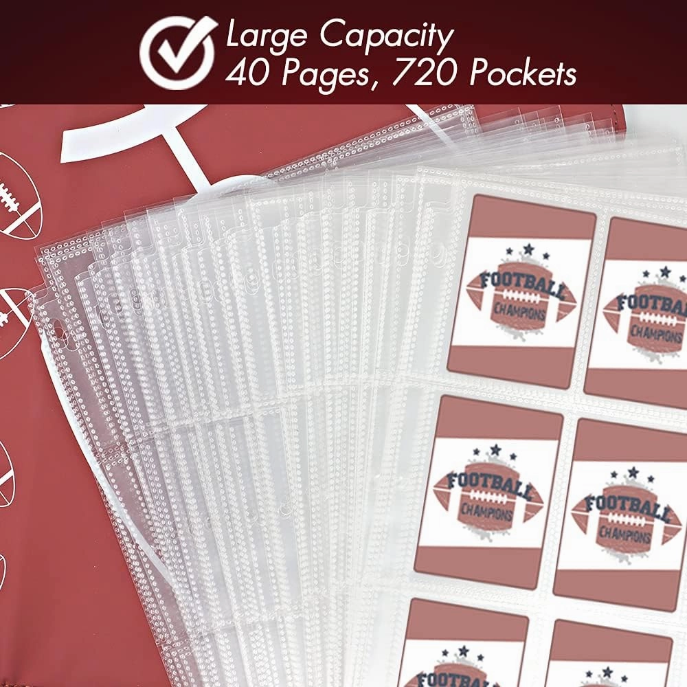 720 Pockets Football Card Binder with Sleeves fit for Baseball Cards, Trading Cards Album Cards Holder Protectors Set Fit for Game Card, Sports, Football Card