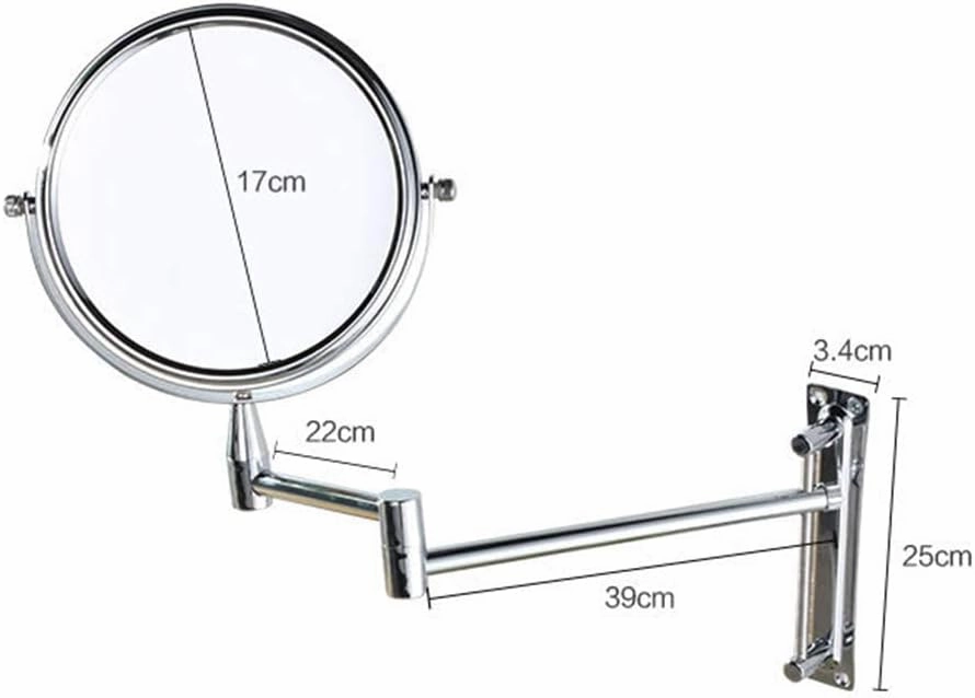 7-Inch Wall Mounted Makeup Mirror,2X Magnification Makeup Mirror Adjustable Height Round Shape Two-Sided Swivel Extendable Bathroom Vanity Mirror Chrome Finish