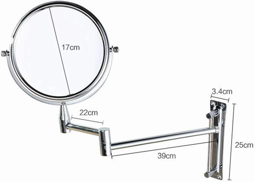 7-Inch Wall Mounted Makeup Mirror,2X Magnification Makeup Mirror Adjustable Height Round Shape Two-Sided Swivel Extendable Bathroom Vanity Mirror Chrome Finish