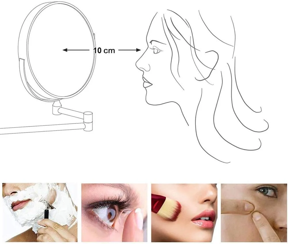 8inchLEDLighted Wall Mounted Beauty Mirror,Double-Sided Folding Bathroom Mirrors 360°Swivel Makeup Mirror Extendable Round Shape,Rose Gold(3X)