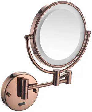 8inchLEDLighted Wall Mounted Beauty Mirror,Double-Sided Folding Bathroom Mirrors 360°Swivel Makeup Mirror Extendable Round Shape,Rose Gold(3X)