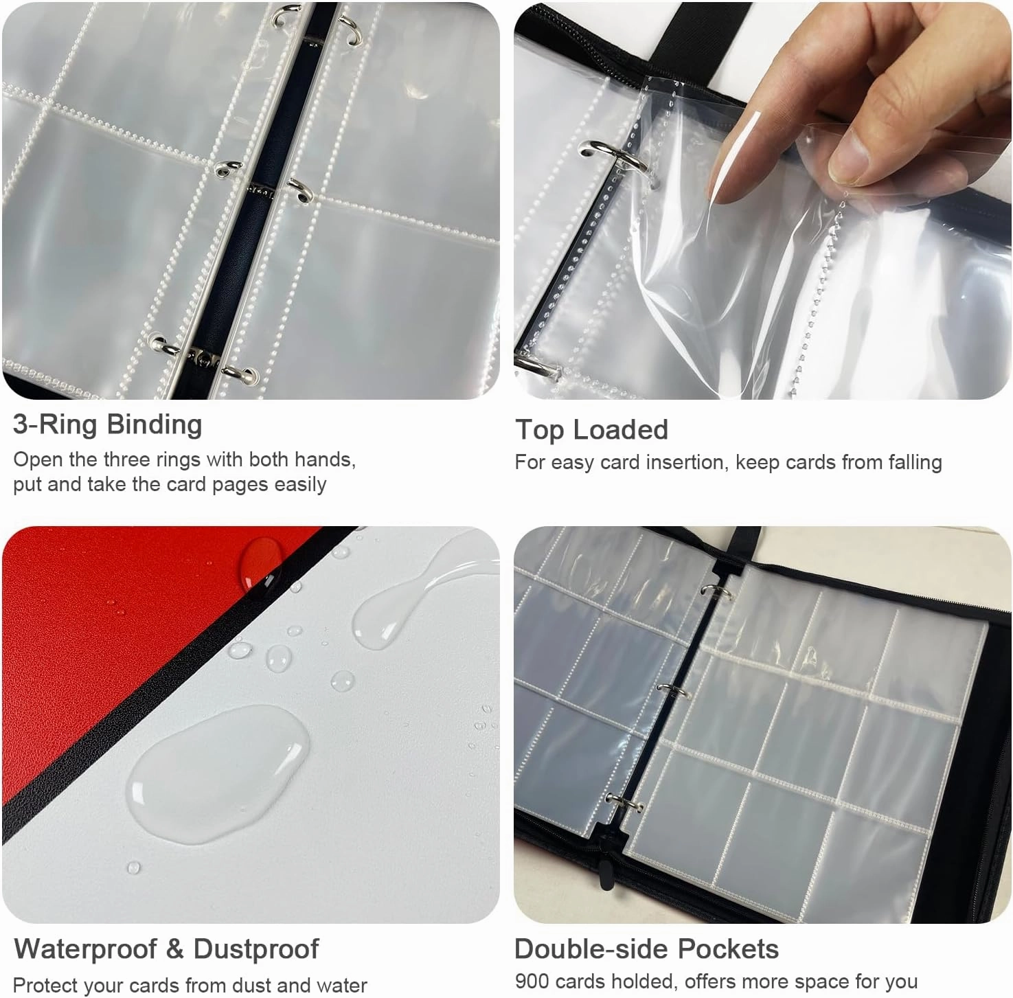 9 Pocket Card Binder with 900 Double Sided Pocket PU Collection Binder - Portable Waterproof Trading Card Storage Bag for Birthday Gifts