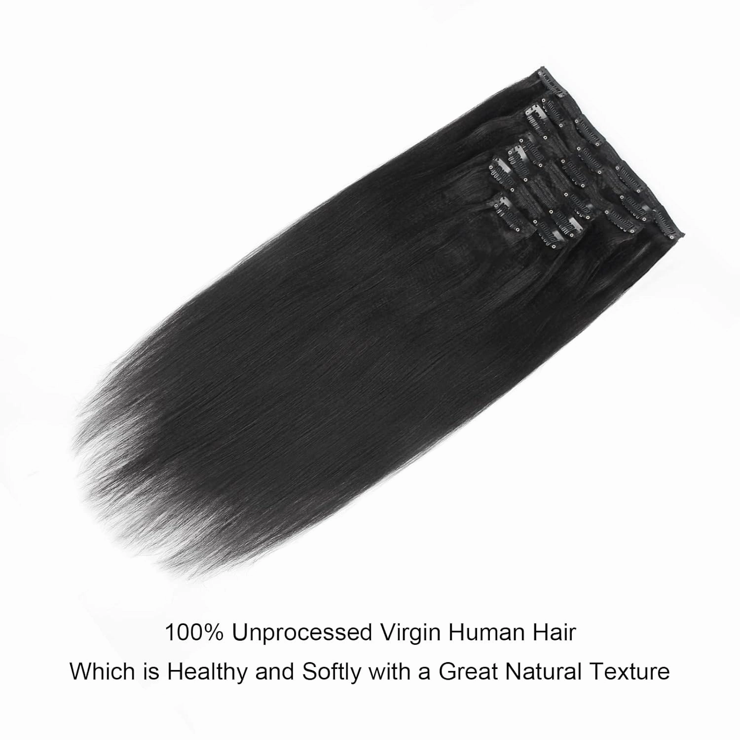 9A Yaki Clip in Extensions Human Hair Real Thick Straight Clip in Extensions Human Hair for Black Women, Remy Soft Jet Black,120 Grams 7 Pieces With 17 Clips Yaki 14 Inch