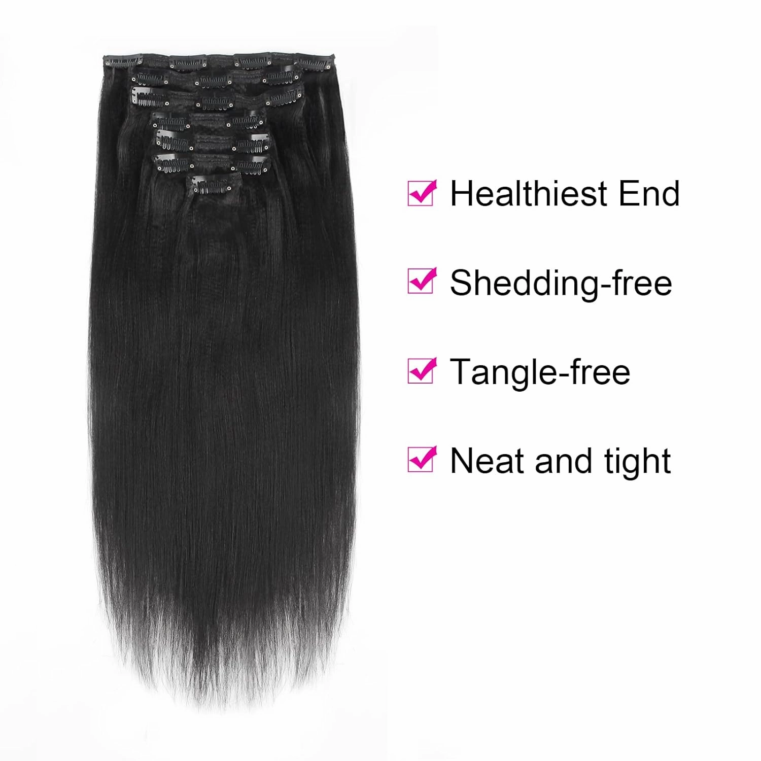 9A Yaki Clip in Extensions Human Hair Real Thick Straight Clip in Extensions Human Hair for Black Women, Remy Soft Jet Black,120 Grams 7 Pieces With 17 Clips Yaki 14 Inch