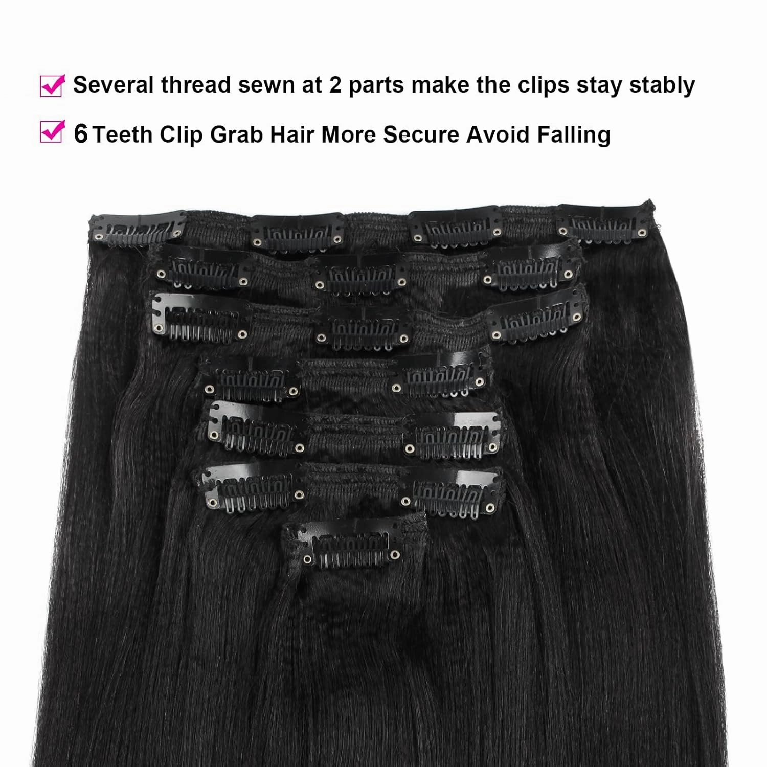 9A Yaki Clip in Extensions Human Hair Real Thick Straight Clip in Extensions Human Hair for Black Women, Remy Soft Jet Black,120 Grams 7 Pieces With 17 Clips Yaki 14 Inch