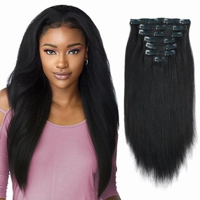 9A Yaki Clip in Extensions Human Hair Real Thick Straight Clip in Extensions Human Hair for Black Women, Remy Soft Jet Black,120 Grams 7 Pieces With 17 Clips Yaki 14 Inch