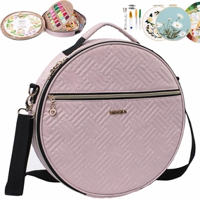 | Round Embroidery Bag(Empty) - Embroidery Storage Bag -Cross Stitch Supplies Organizer with Multiple Pockets for Embroidery Kits, Cross Stitch Suppliers, Embroidery Floss (Bag Only)