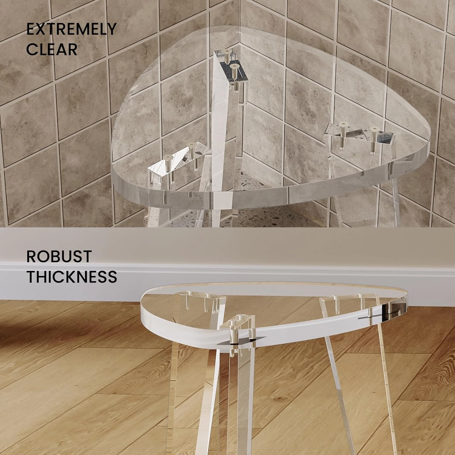 Acrylic Corner Shower Stool for Shaving Legs 11.65" D X 11.94" W X 12.2" H, Heavy Duty Shower Foot Rest, for Inside Shower, Waterproof Non-Slip