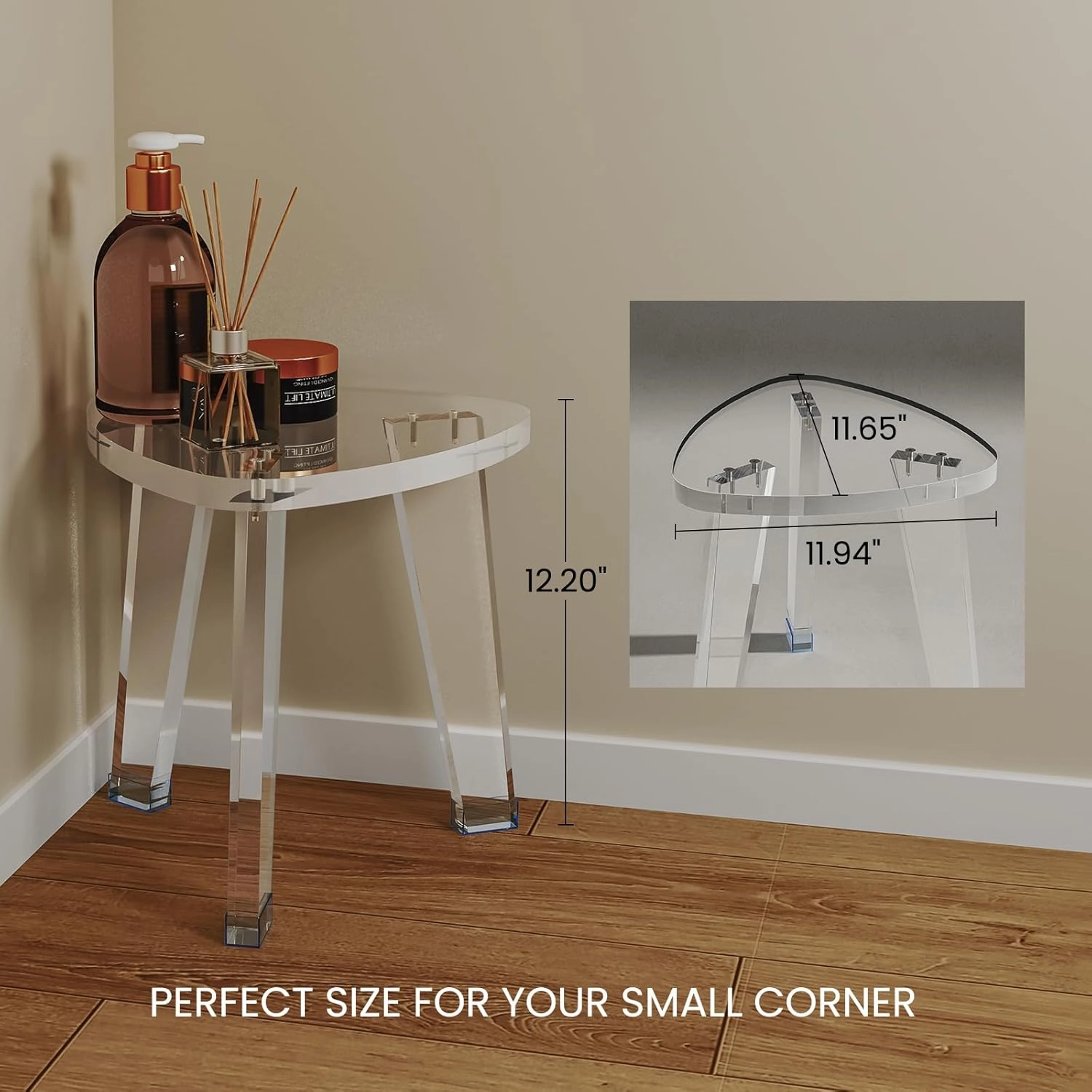 Acrylic Corner Shower Stool for Shaving Legs 11.65" D X 11.94" W X 12.2" H, Heavy Duty Shower Foot Rest, for Inside Shower, Waterproof Non-Slip