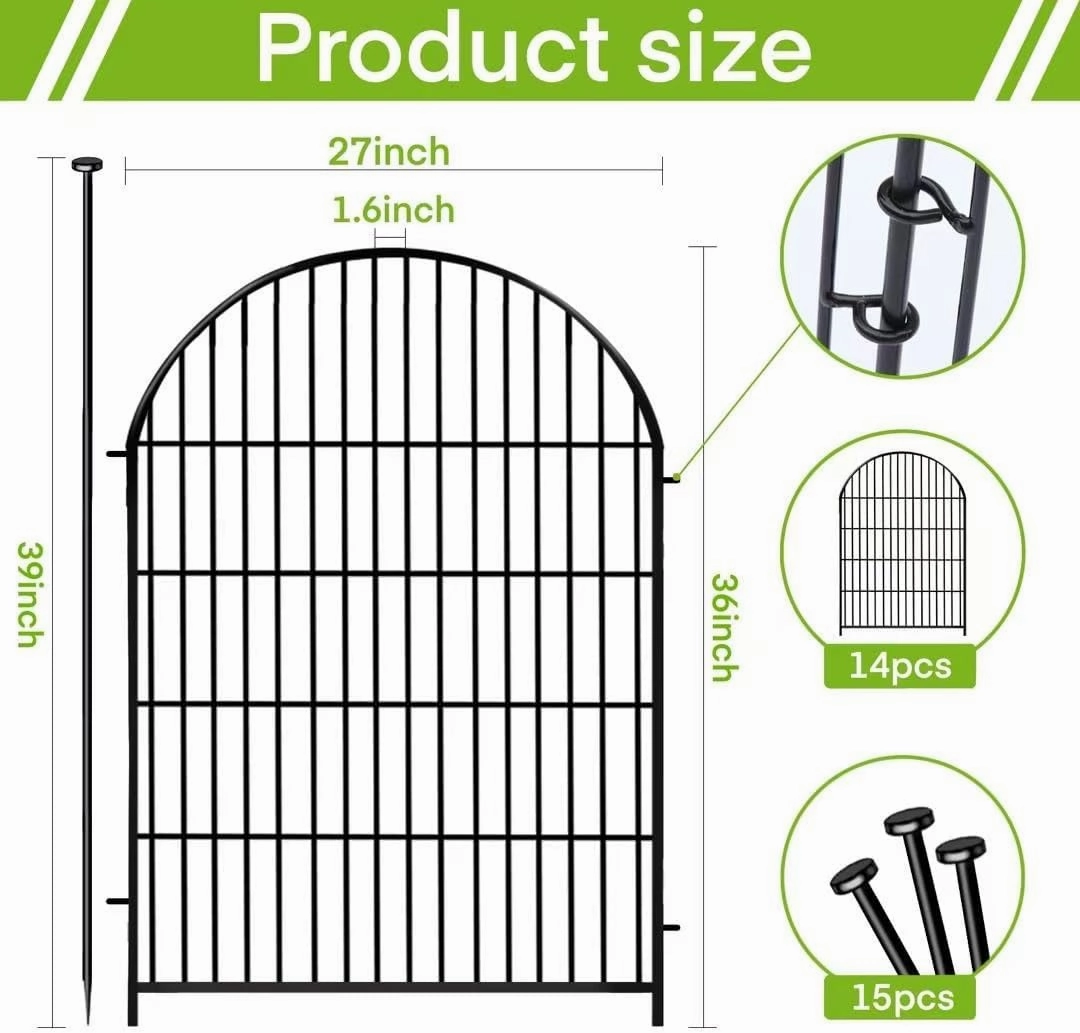 ADAVIN Garden Fence Animal Barrier with Gate 36 in(H)×30.6 Ft(L) 14 Panels,Rustproof Metal Wire Tall Fencing Border for Dogs Rabbits,Outdoor no dig pet Fences, Arched Black Flower Edging for Yard