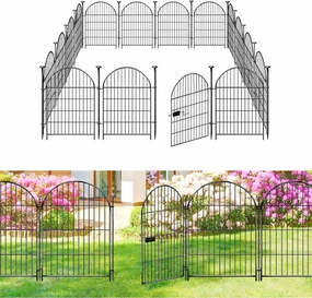 ADAVIN Garden Fence Animal Barrier with Gate 36 in(H)×30.6 Ft(L) 14 Panels,Rustproof Metal Wire Tall Fencing Border for Dogs Rabbits,Outdoor no dig pet Fences, Arched Black Flower Edging for Yard
