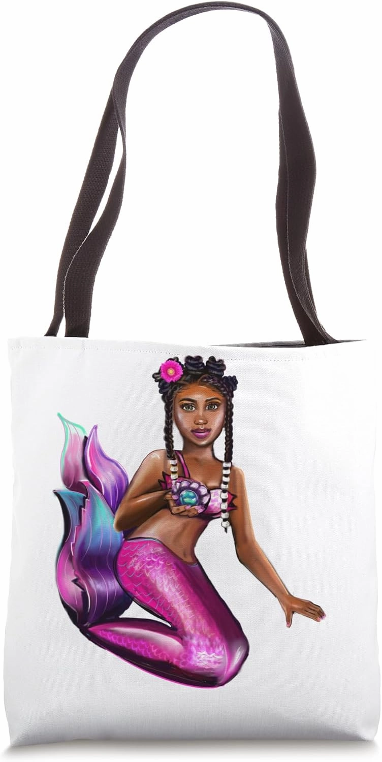 African American mermaid Bantu knot Afro hair black mermaids Tote Bag