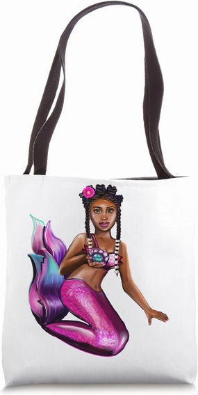 African American mermaid Bantu knot Afro hair black mermaids Tote Bag