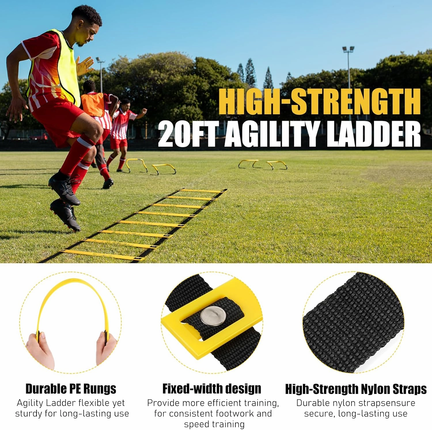 Agility Speed Training Equipment Set - 20ft Speed Ladder, 12 Cones, 4 Adjustable Hurdles, Jump Rope, Parachute | Ideal for Basketball, Football, Soccer, for Kids, Youth, Adults