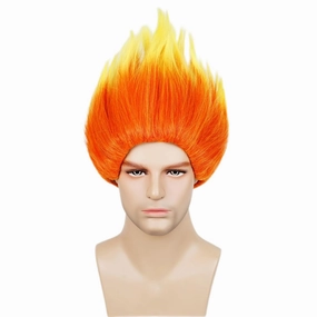 Aicos Orange Yellow Flame Fire Wig for Men Women Anger Cosplay Wigs for Halloween Costume Wig Cap