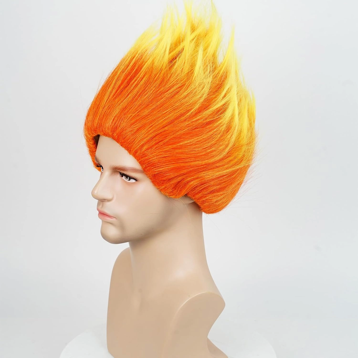Aicos Orange Yellow Flame Fire Wig for Men Women Anger Cosplay Wigs for Halloween Costume Wig Cap