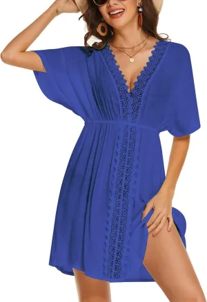 AI'MAGE Swimsuit Cover Ups Women's Bathing Suit V Neck Ruffle Sleeve Soft Coverups Dress S-XXL