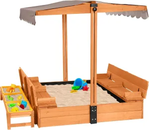 Aivituvin Kids Wooden Sandbox for Backyard, Large Sand Box with 2 Bench Seats and Toy Bin Storage- Bottomless Sand Pit