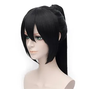 Alacos Long Straight Ponytail Wig With Bangs, Black Anime Cosplay Party Wig for Man  Wig Cap