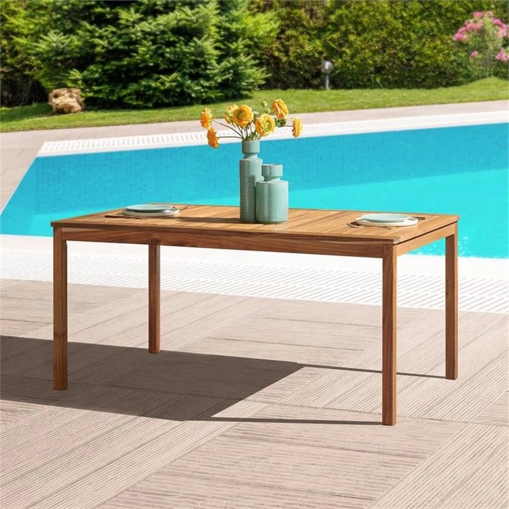 Alaterre Furniture, Okemo Acacia Wood Outdoor Dining Set, 63" W, Natural