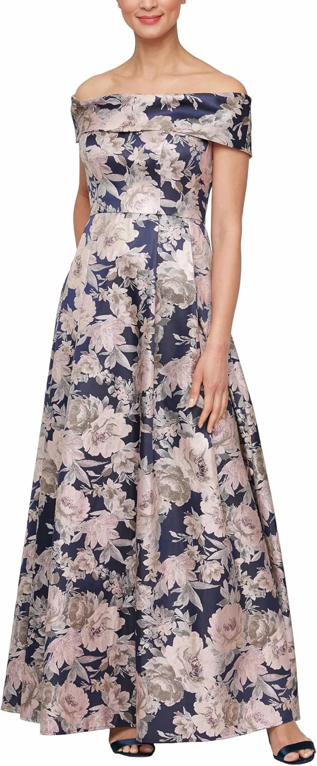 Alex Evenings Women's Formal Long Ballgown Mother of The Bride Dress with Pockets